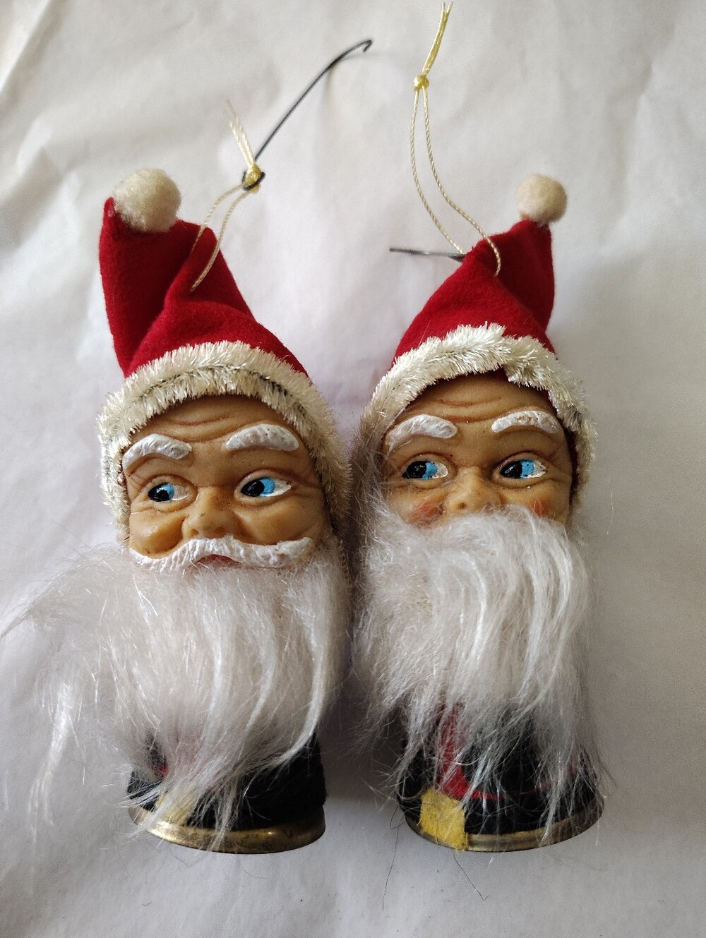 Vtg Lot Of 2 MCM Rubber Face Santa Bell Ornaments Japan Christmas Kitsch Retro